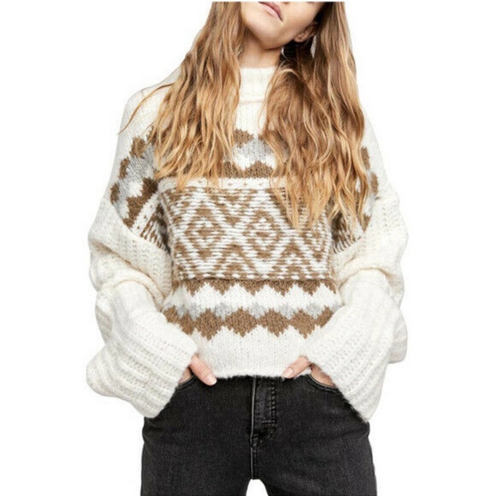 Free People Alpine Pullover Sweater Snowy Forest - Picture 2 of 9